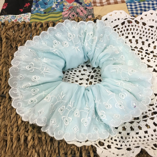 Light Blue Embroidered Scrunchie