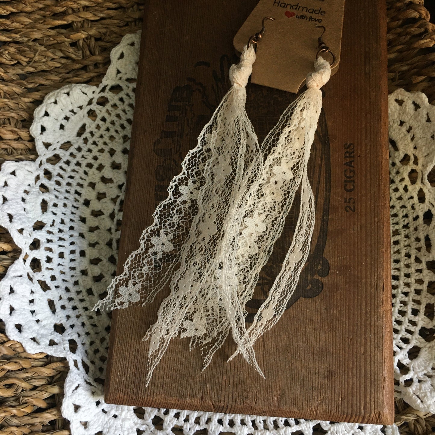 Fancy Cream Boho Vintage Lace Earrings Style B