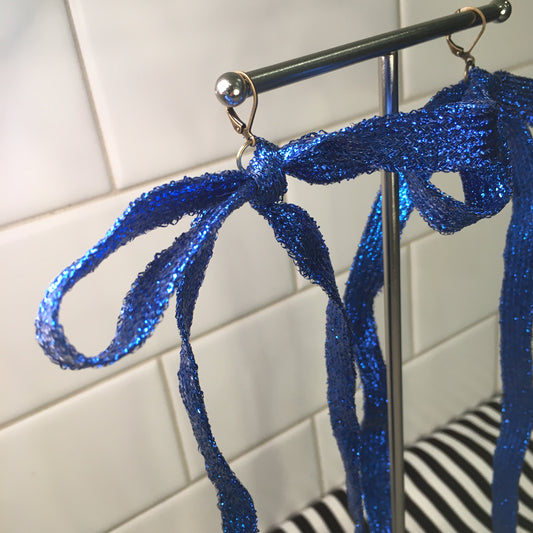 Shoelace Earrings Blue Sparkle Metallic
