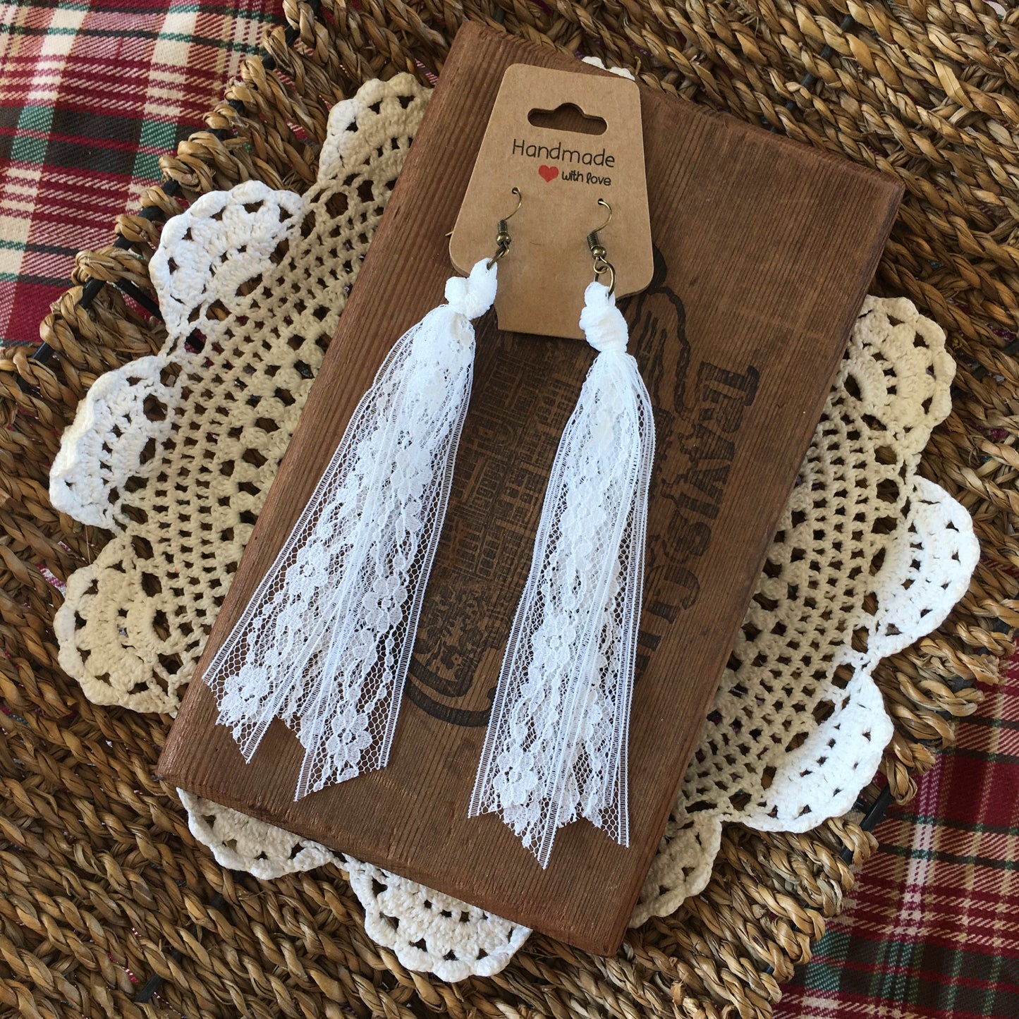 Snow White Boho Vintage Lace Earrings Winter Holiday Collection