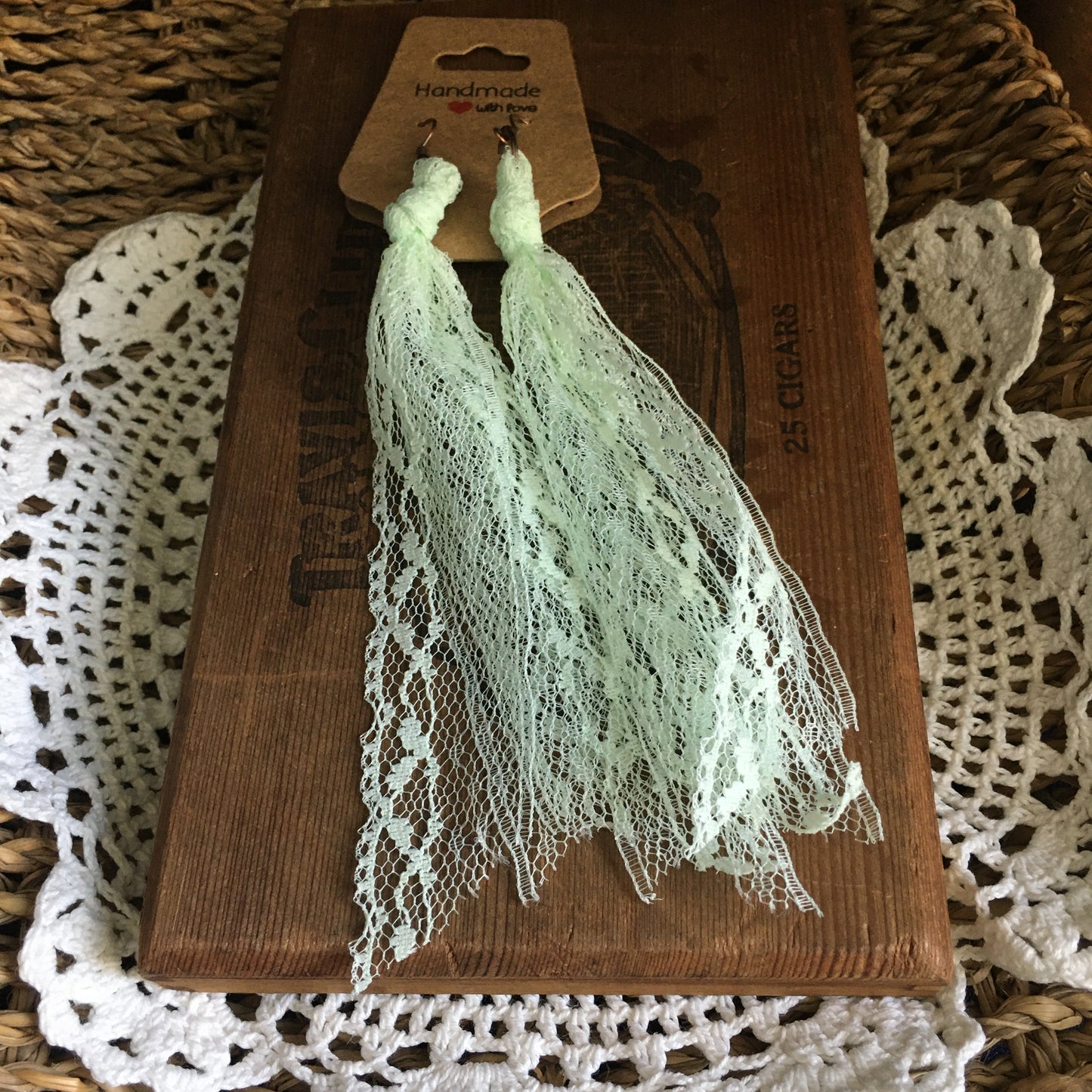 Mint Green Boho Vintage Lace Earrings