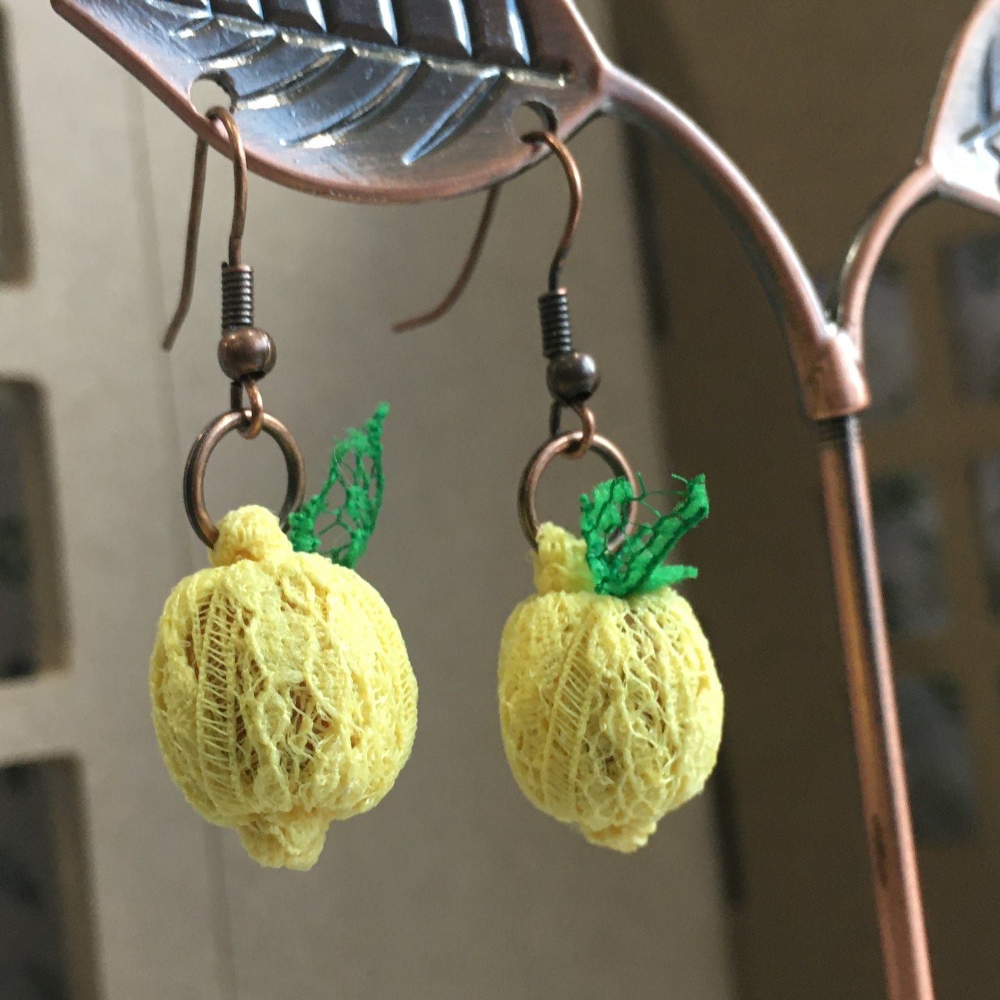 Lemon Lace Bead Earrings