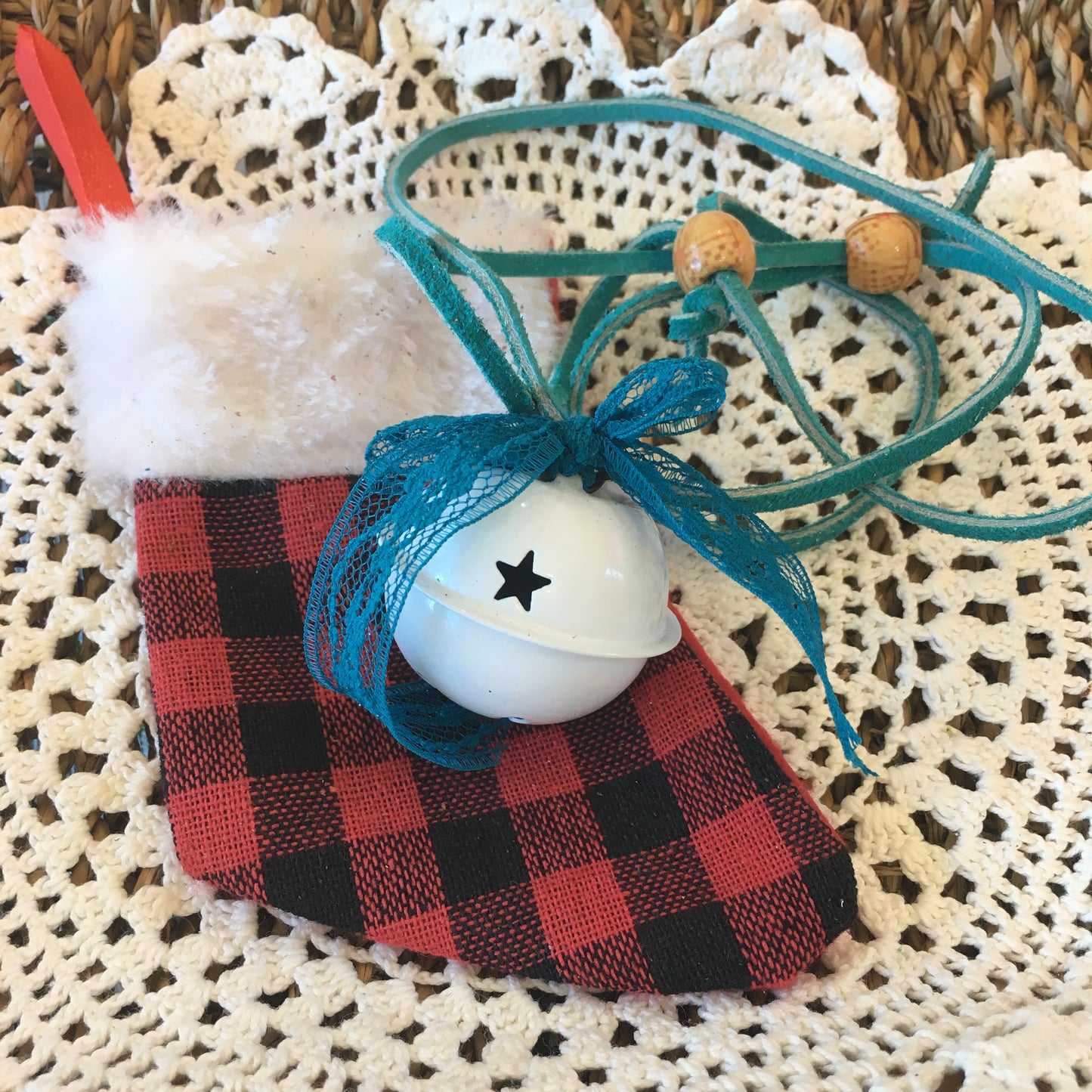 Leather and Lace Jingle Bell Necklace White Bell Christmas Gift