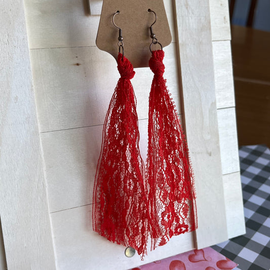 Red Boho Vintage Lace Earrings