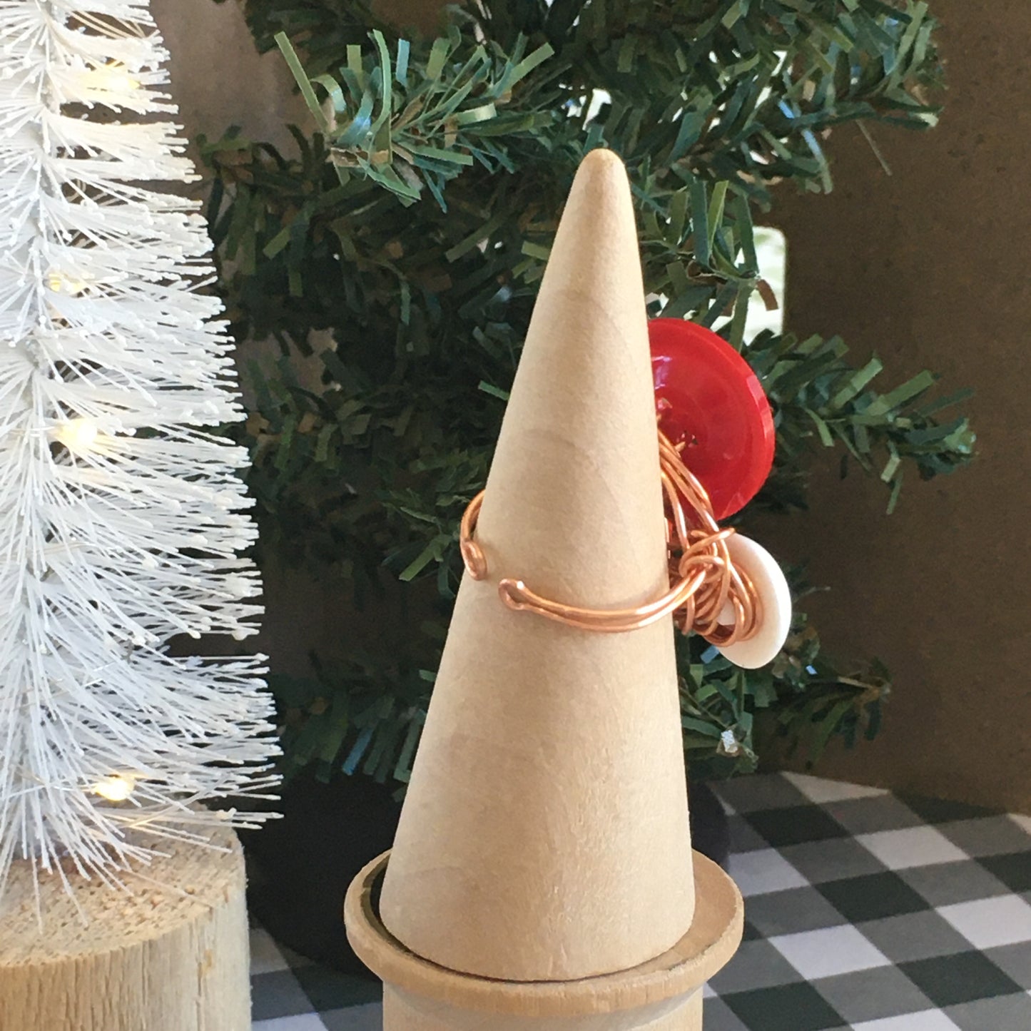 Christmas Button Ring - Tree and rhinestone button