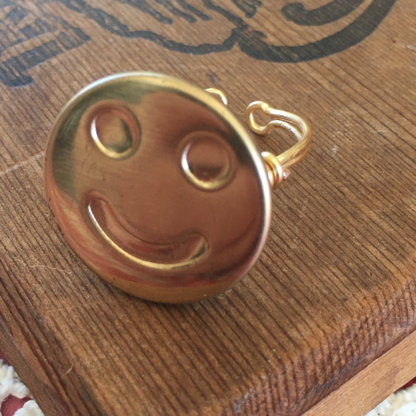 Smile Button Vintage Button Ring with Adjustable Band
