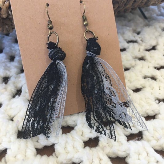 Black and Grey Team Spirit Lace Earrings