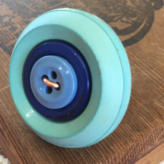 Big Blue Stacked Button Ring with Adjustable Band