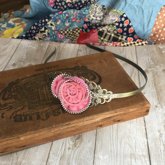 Pink Vintage Zipper Flower Headband