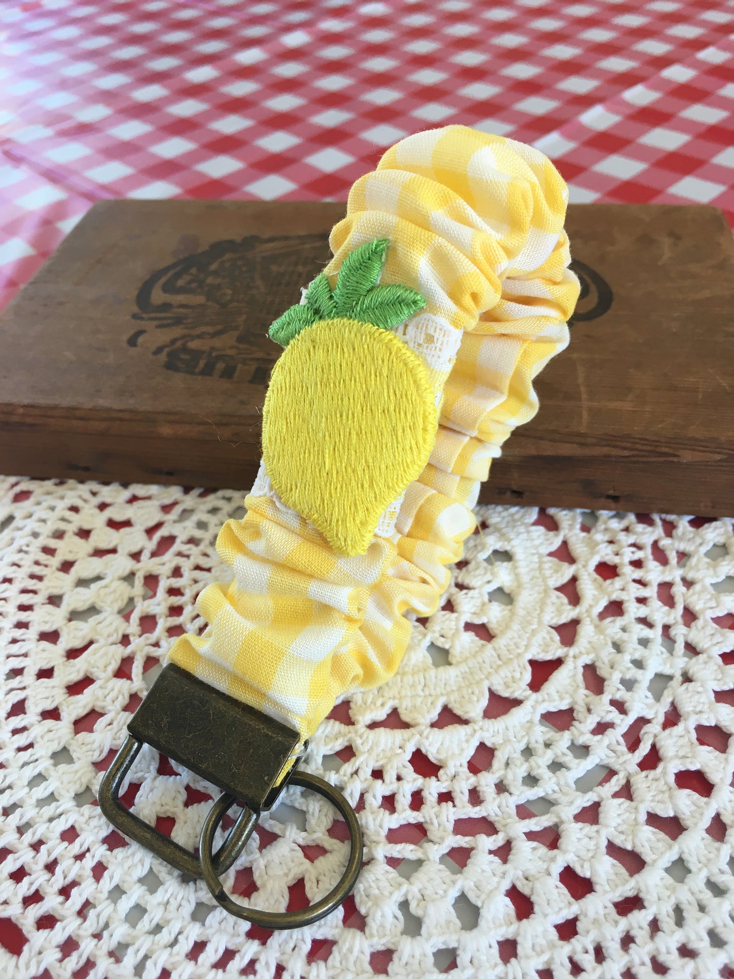 Lemon Scrunchie Style Wristlet Keychain