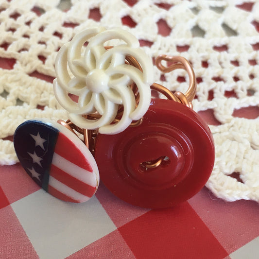Americana Cluster Vintage Button Ring with Adjustable Band