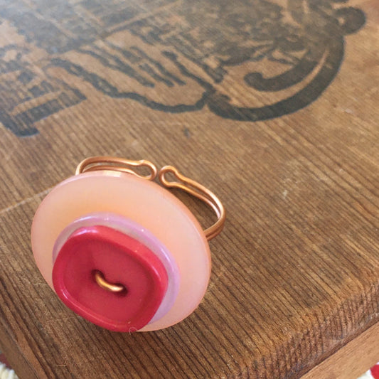 Pink Stacked Vintage Button Ring