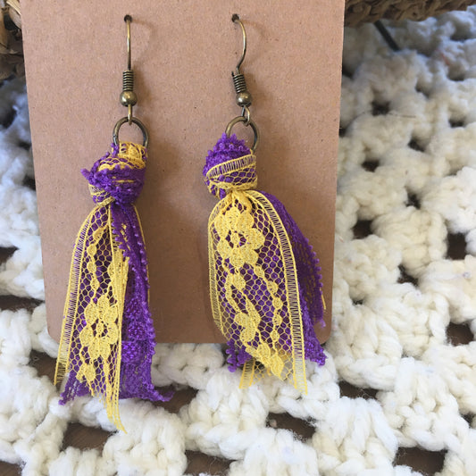 Purple and Gold Team Spirit Lace Earrings