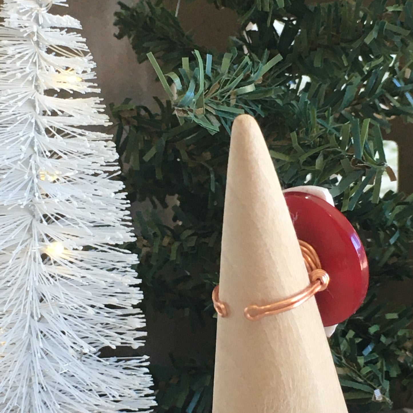 Christmas Button Ring Snowman Red