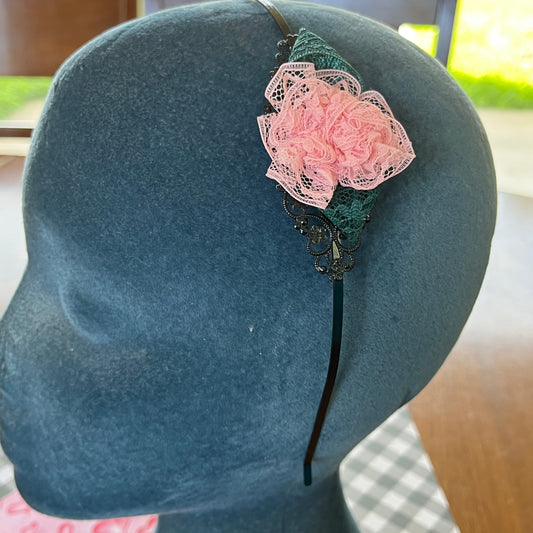 Pink Rose Vintage Lace Fancy Headband