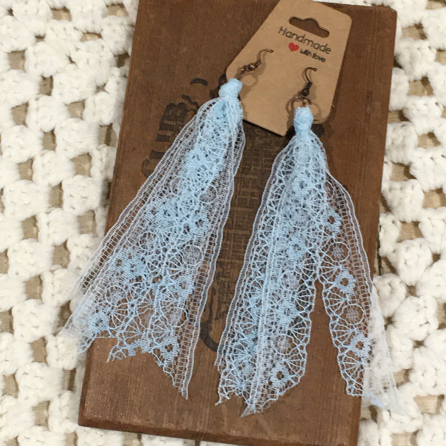 Fancy Light Blue Boho Vintage Lace Earrings