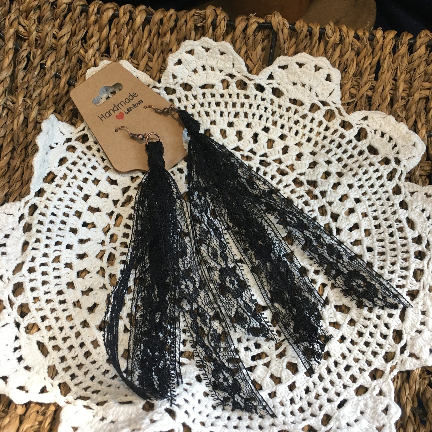 Black Boho Vintage Lace Earrings.