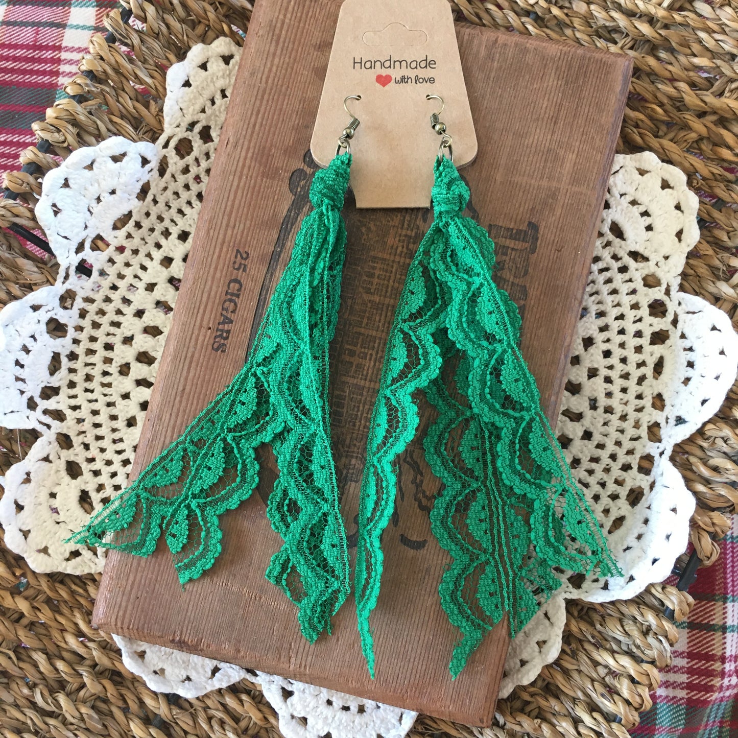 Oh Christmas Tree Boho Vintage Lace Earrings