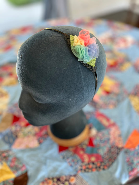 Pastel Rainbow Lace Flower Headband