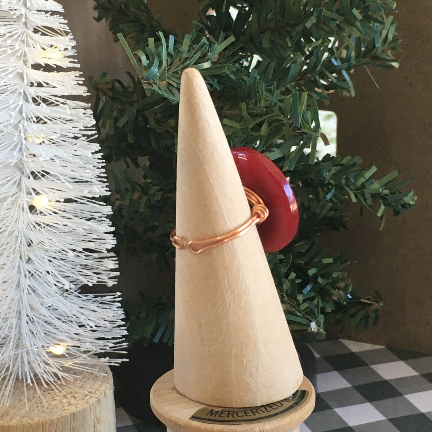 Christmas Button Ring red and green stack