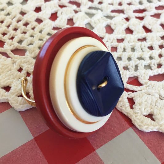 Americana Stacked Adjustable Vintage Button Ring