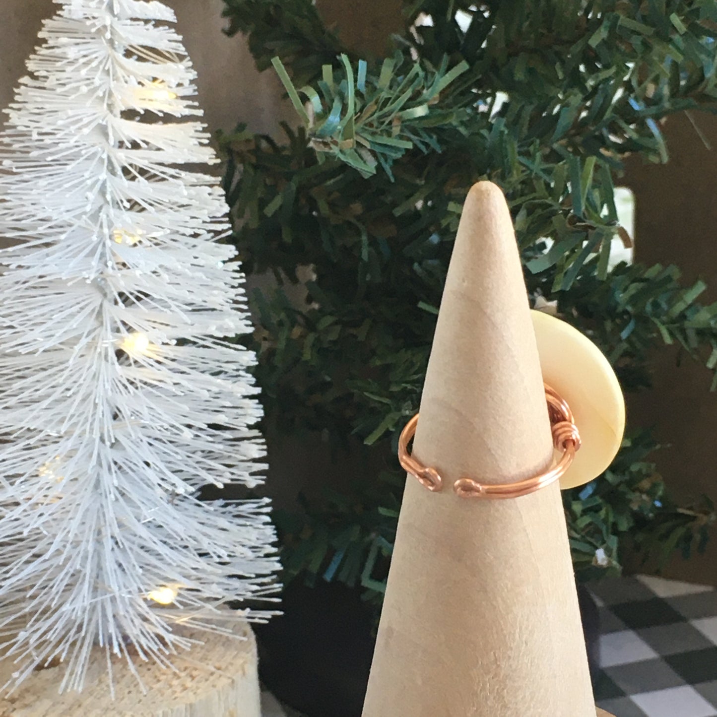 Christmas Button Ring Mother of Pearl