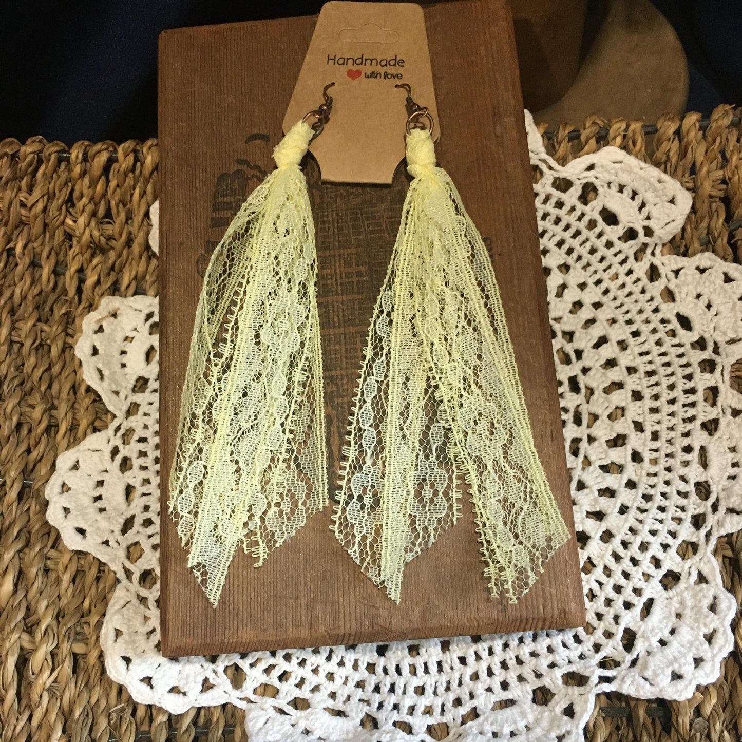 Soft Yellow Boho Vintage Lace Earrings