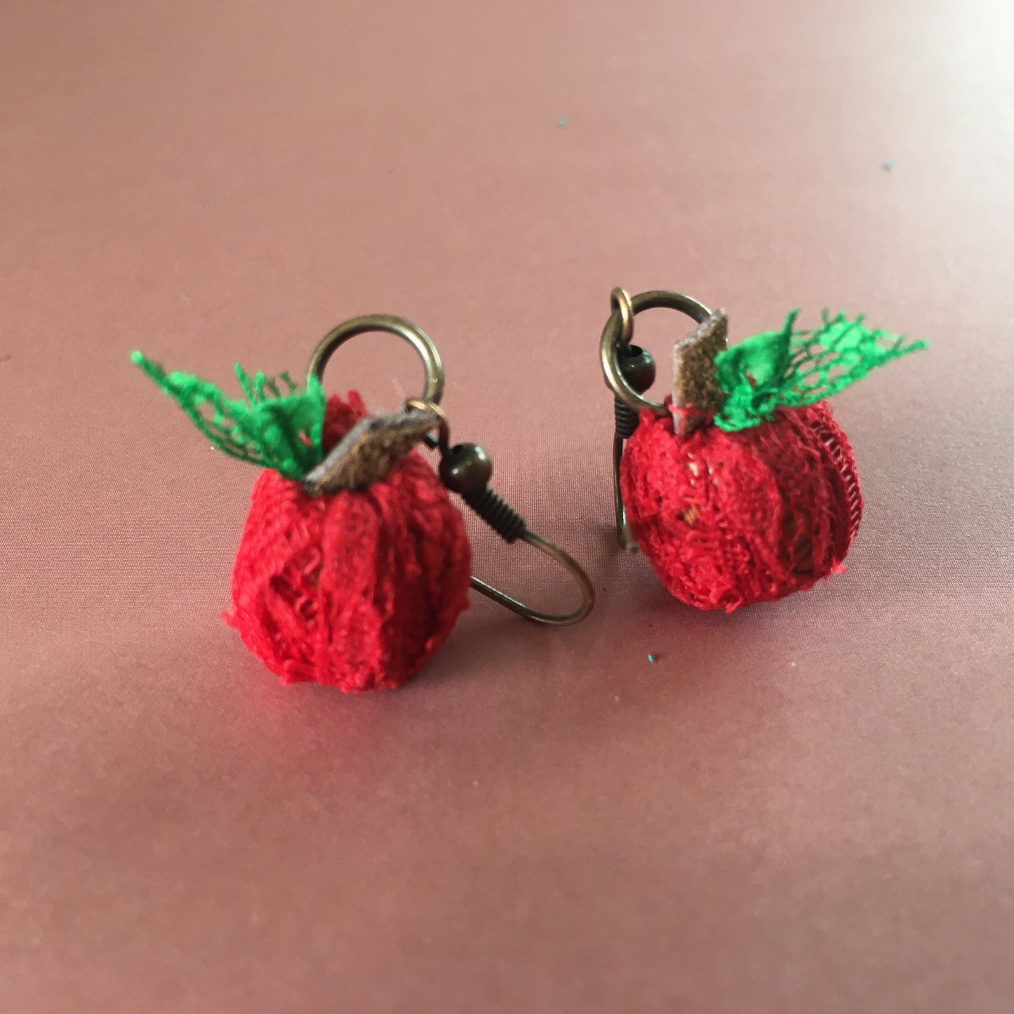 Red Apple Earrings Lace Bead Teacher Gift
