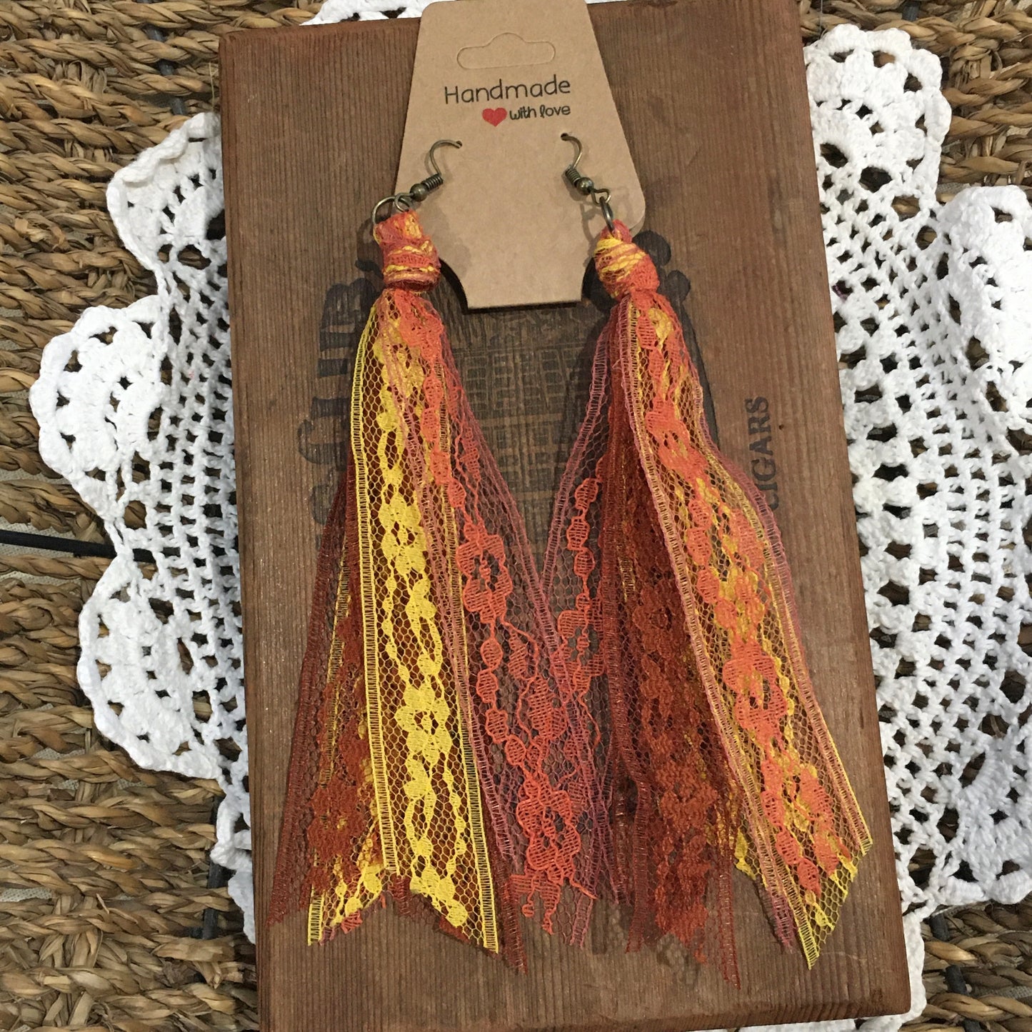 Fall Foliage Boho Vintage Lace Earrings