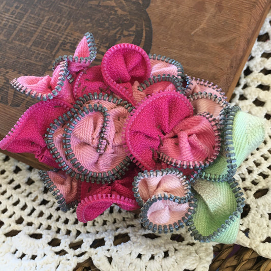 Pink Vintage Zipper Flower Brooch