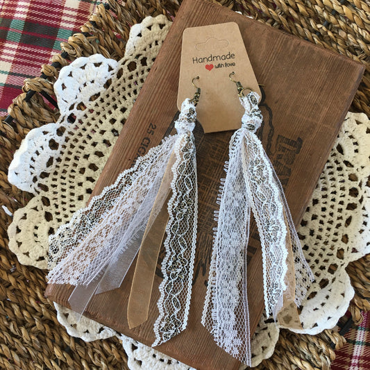 Silver and Gold Boho Vintage Lace Earrings Winter Holiday Collection