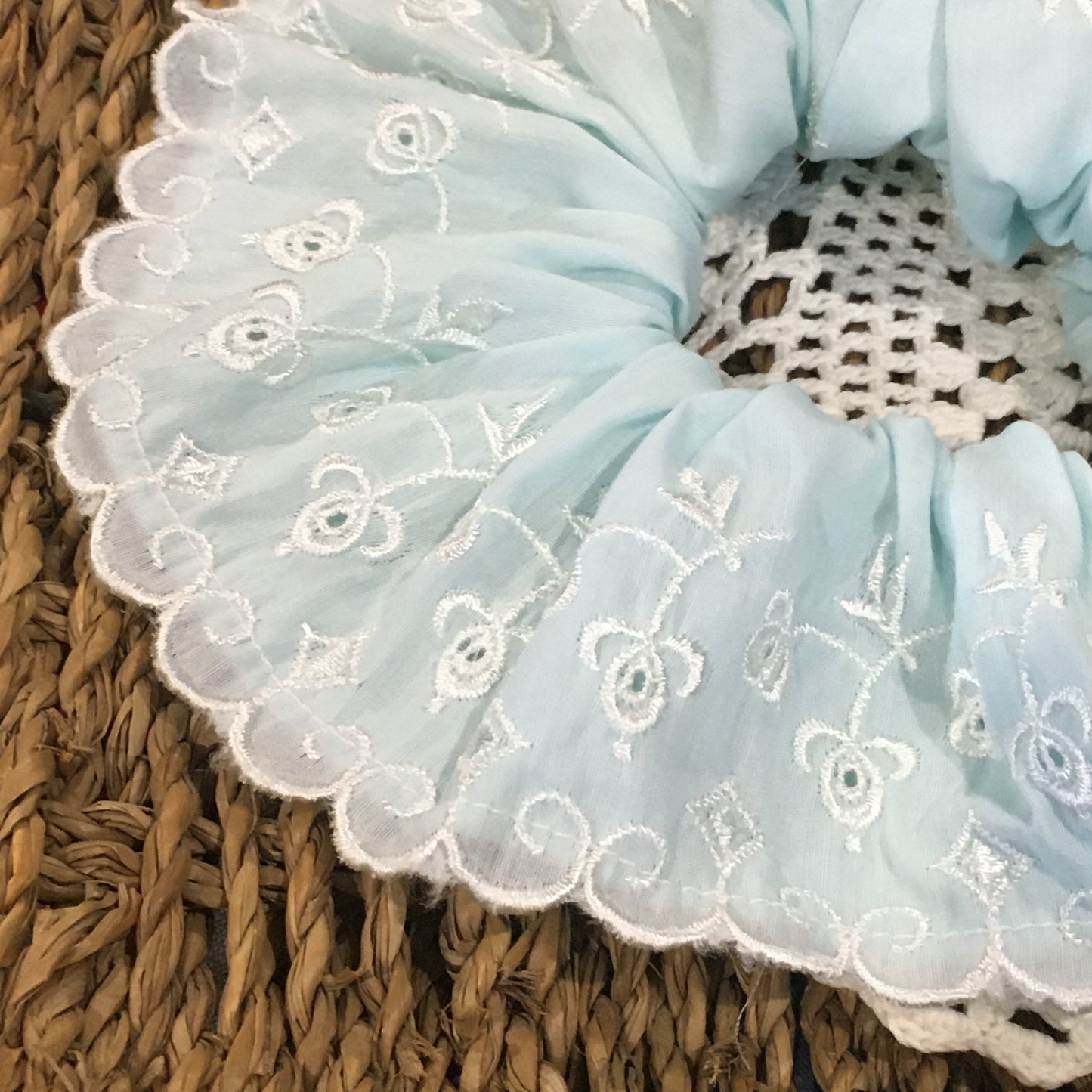 Light Blue Embroidered Scrunchie