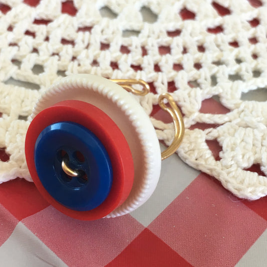 Americana Stacked Adjustable Vintage Button Ring