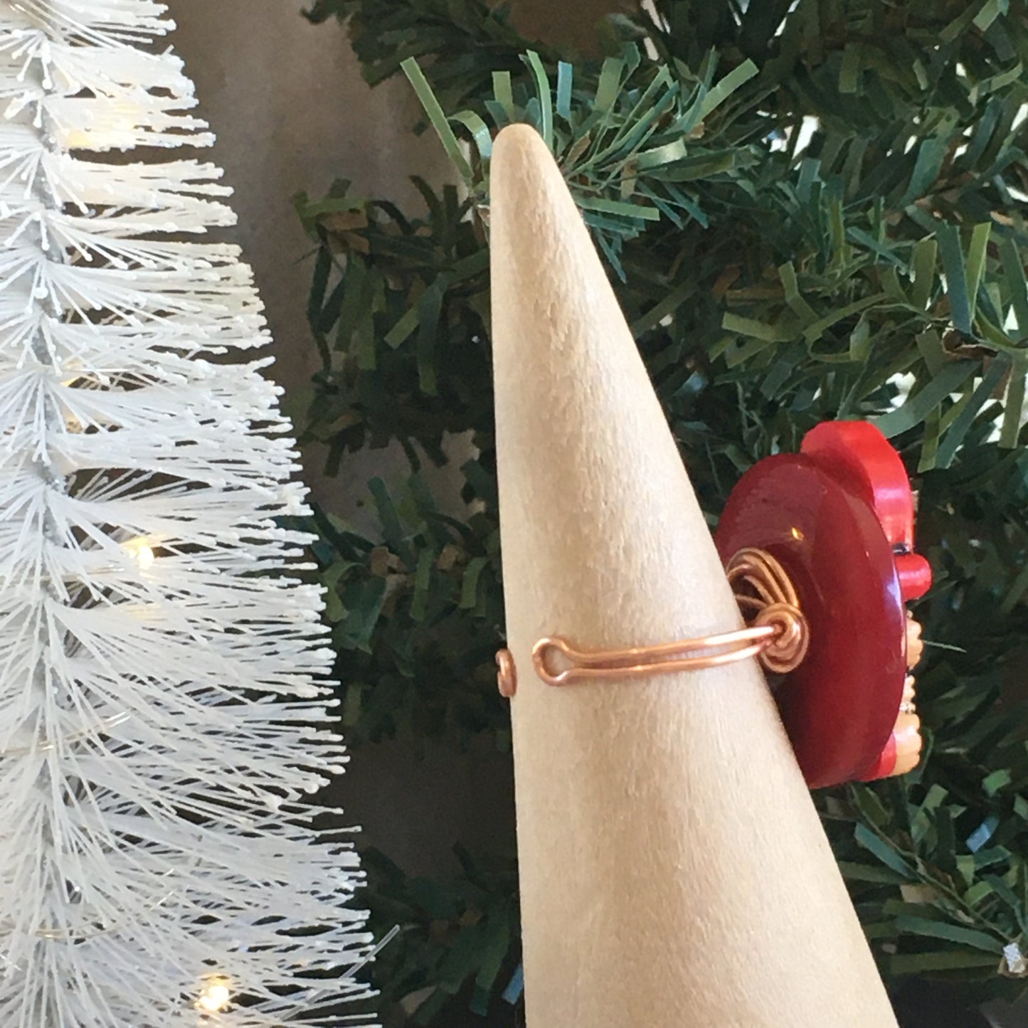 Christmas Button Ring Red Teddy Bear