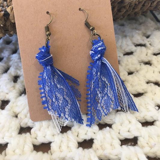 Blue and White Team Spirit Lace Earrings