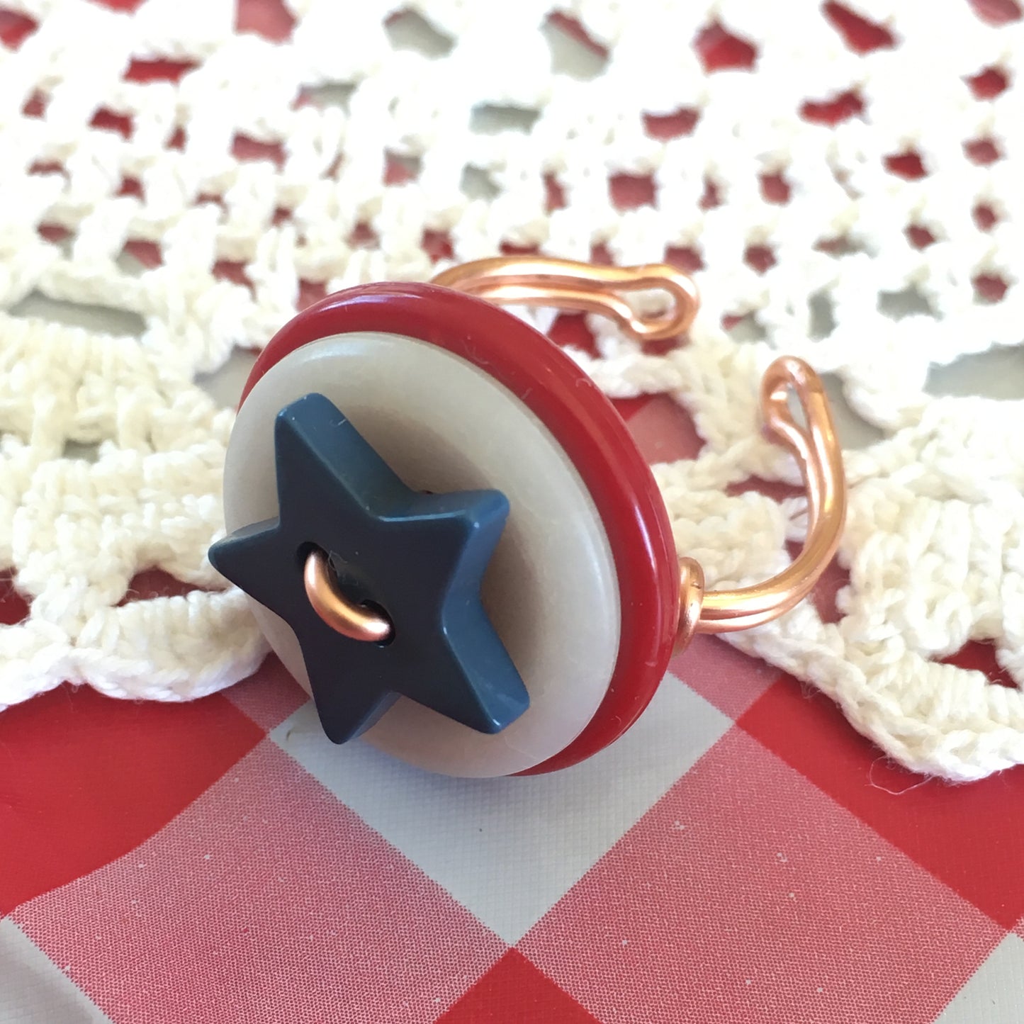 Star Stacked Adjustable Vintage Button Ring