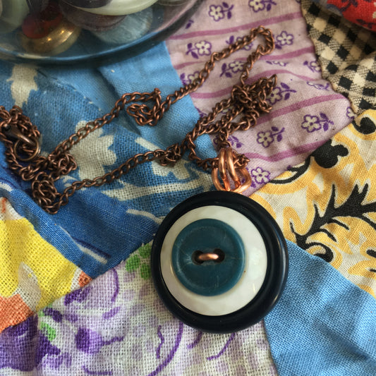 Vintage Button Pendant Necklace Collection Blues