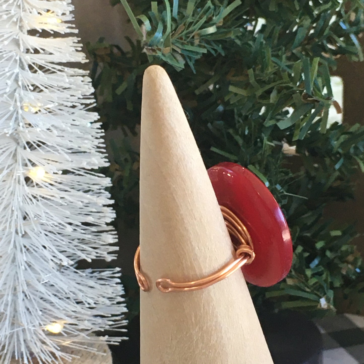 Christmas Button Ring Gingerbread Red