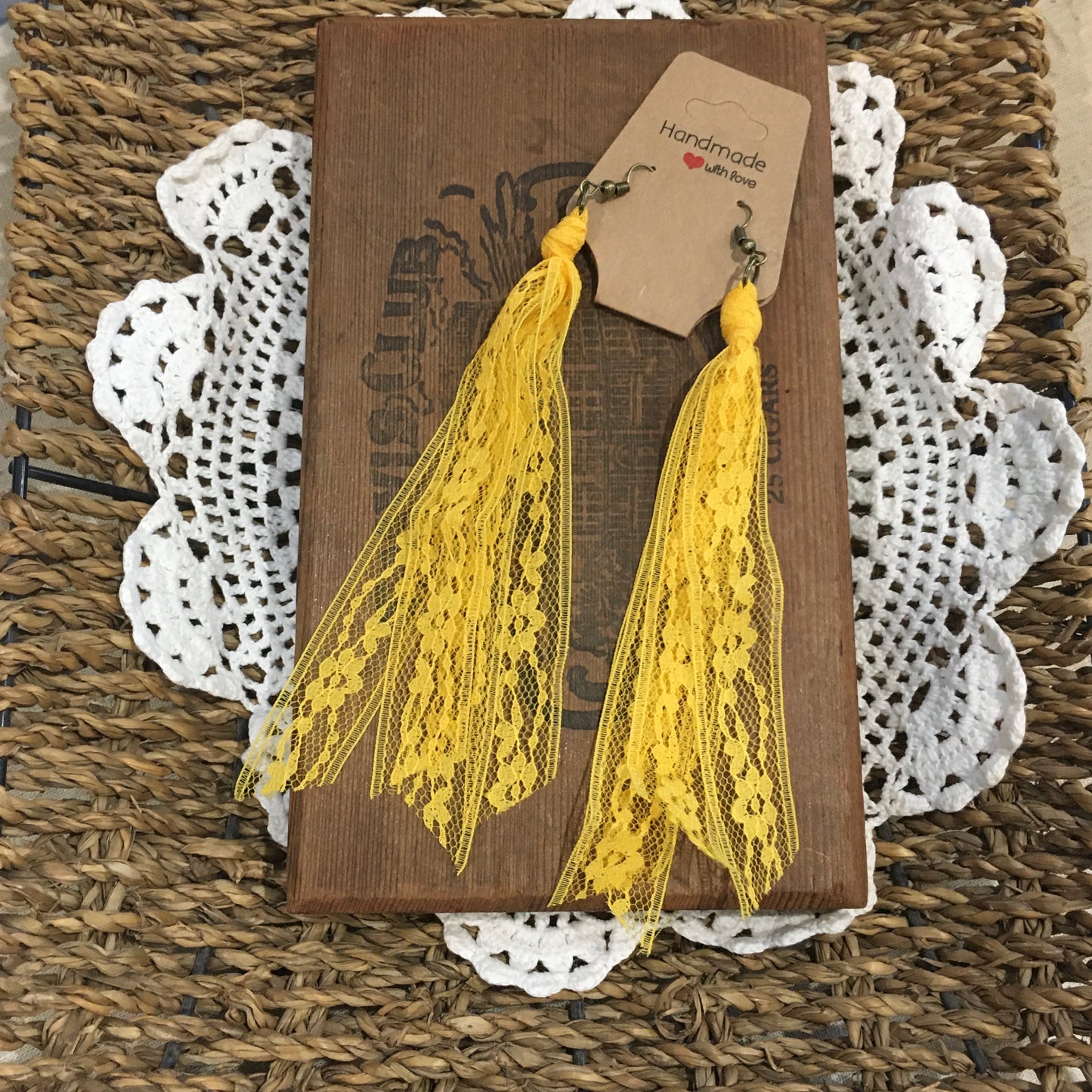 Curry Yellow Boho Vintage Lace Earrings