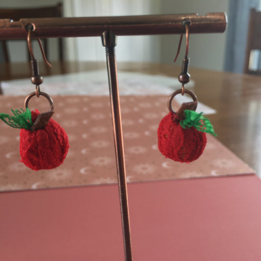 Red Apple Earrings Lace Bead Teacher Gift