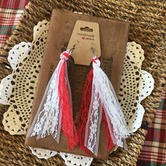 Candy Cane Boho Vintage Lace Earrings Winter Holiday Collection