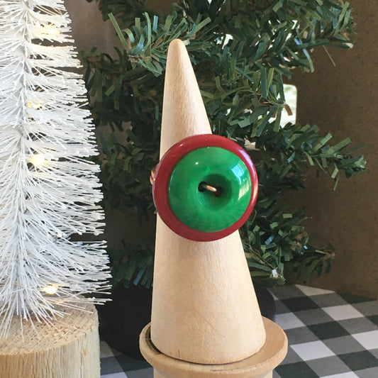 Christmas Button Ring Red and Green