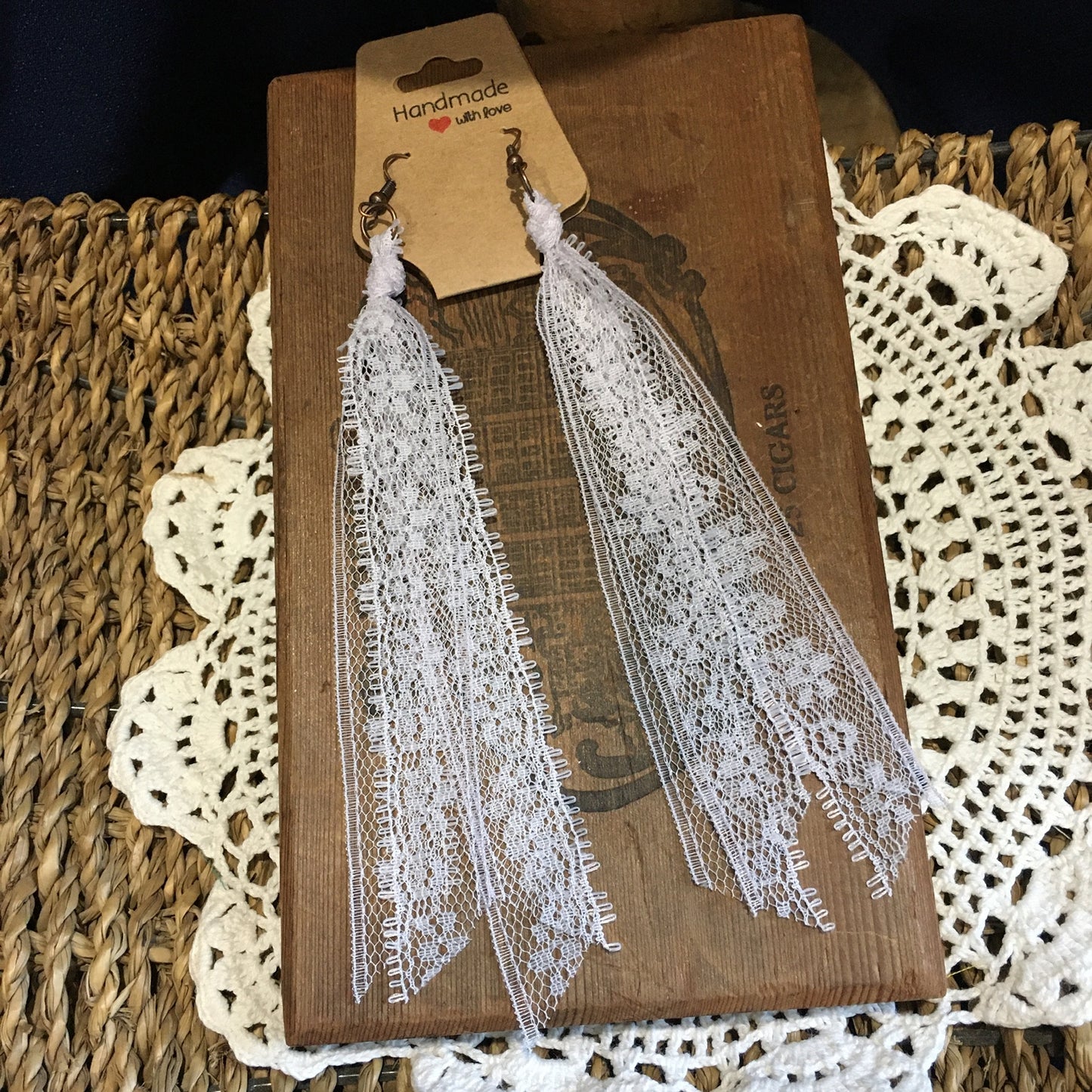 Light Grey Vintage Lace Earrings Gray