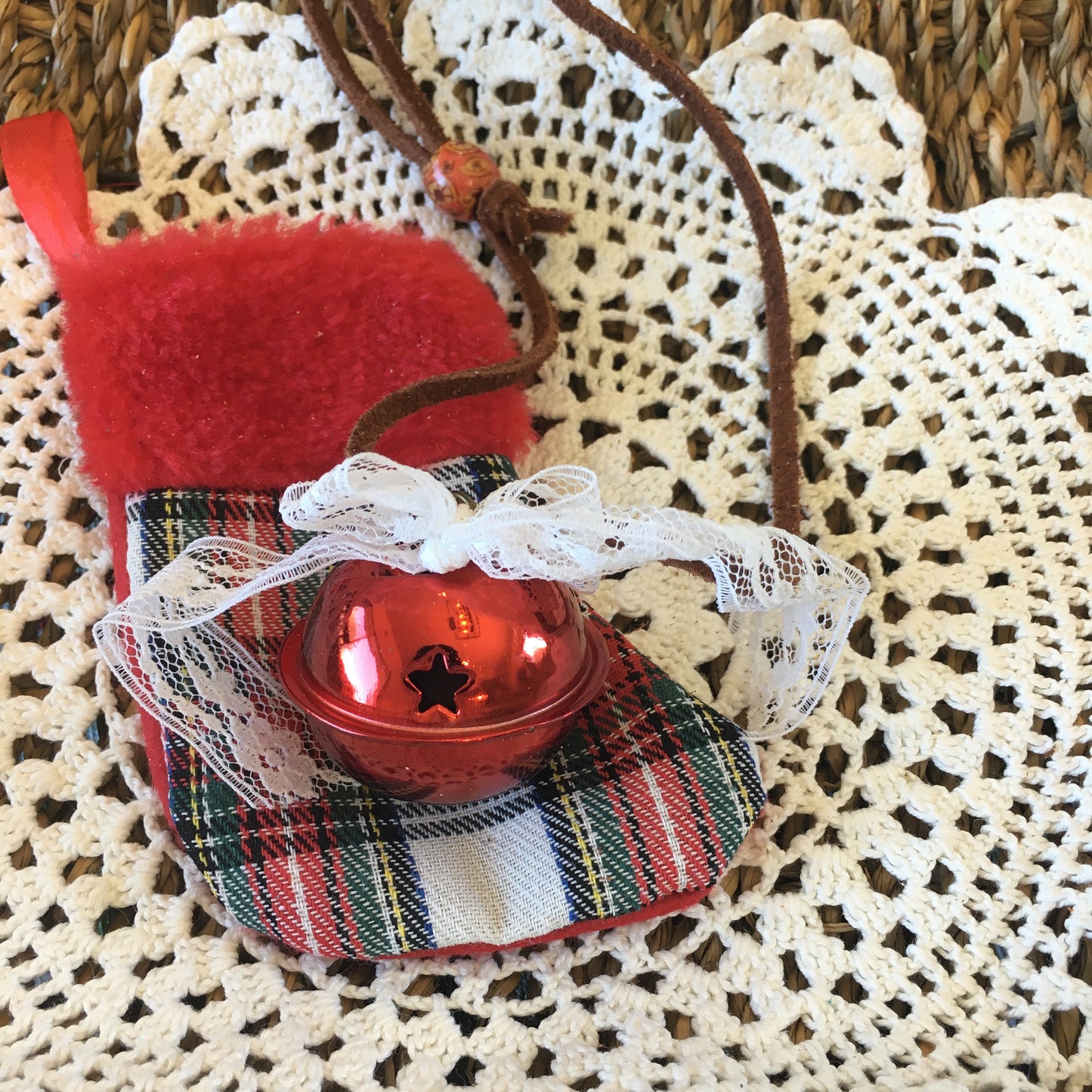 Leather and Lace Jingle Bell Necklace Red Bell Christmas