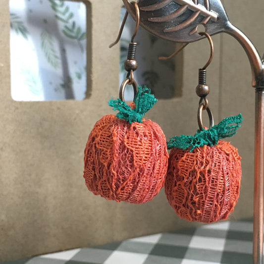 Rust Pumpkins Lace Bead Earrings