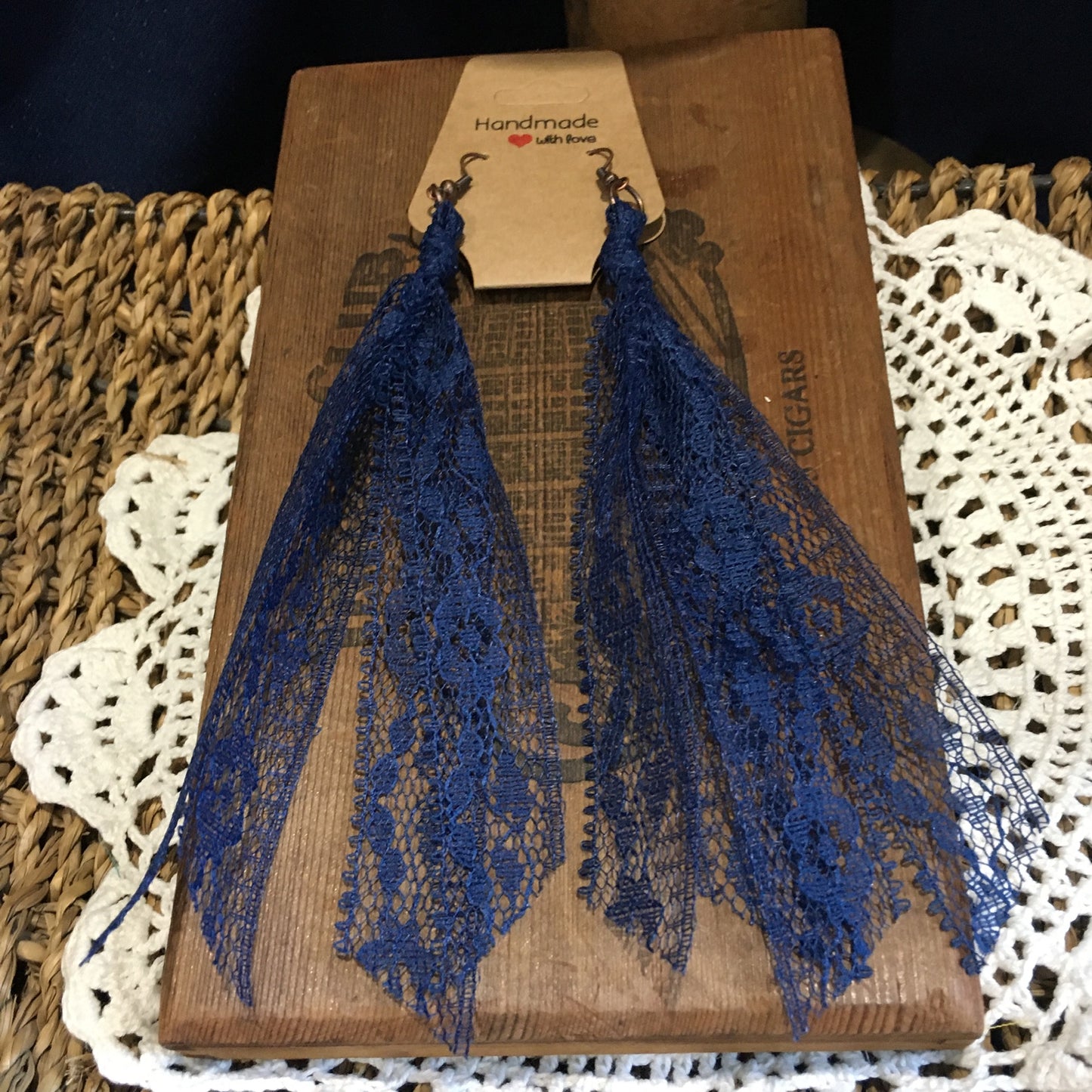 Navy Boho Vintage Lace Earrings