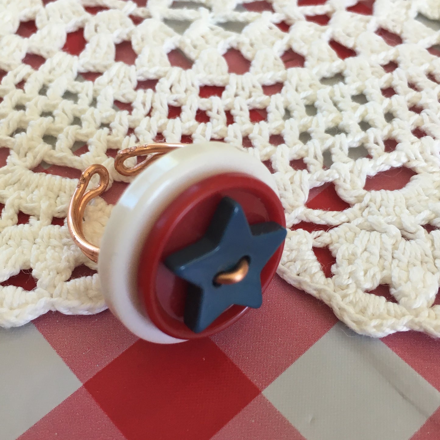 Star Stacked Adjustable Vintage Button Ring