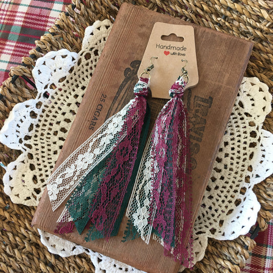 Country Christmas Boho Vintage Lace Earrings
