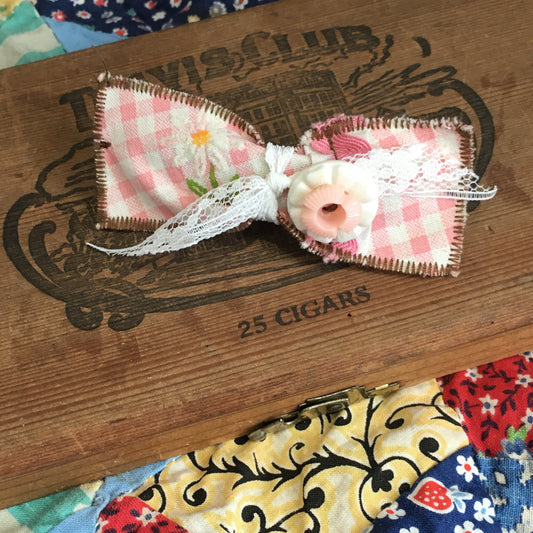 Pink and white gingham Whimsical Vintage Hair Barrette