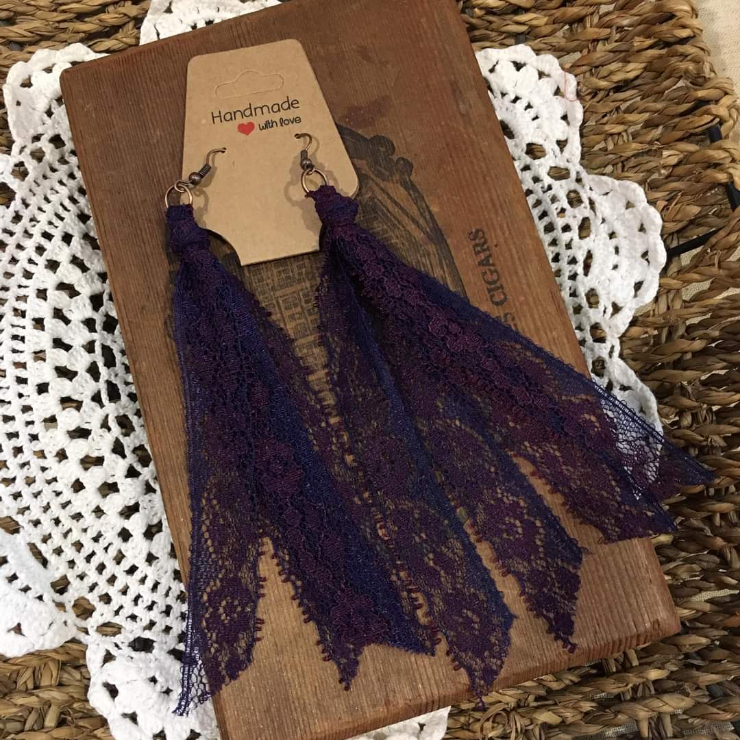 Multi Purple Boho Vintage Lace Earrings